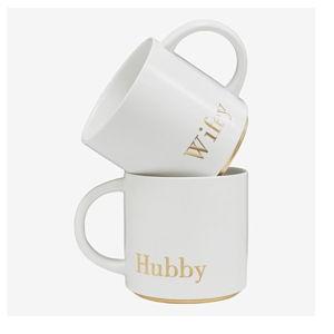 COLLECTIVE HOME - Mr. & Mrs. Ceramic Mugs, Wedding Gift Set, Perfect Luxury Couple's Gift, Elegant Design, Premium Ceramic, 2-Piece Set (Hubby & Wifey)