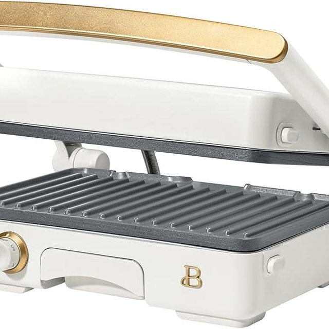 Beautiful 2-in-1 Panini Press & Indoor Grill with Removable Non-Stick Plates, Adjustable Temperature Control, Cool-Touch Handle, PFOA & PFOS-Free, Heats up to 450° - Powerful 1200 Watts (White Icing)