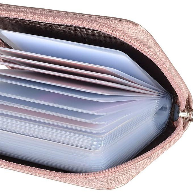 Easyoulife Genuine Leather Credit Card Holder Zipper Wallet With 26 Card Slots