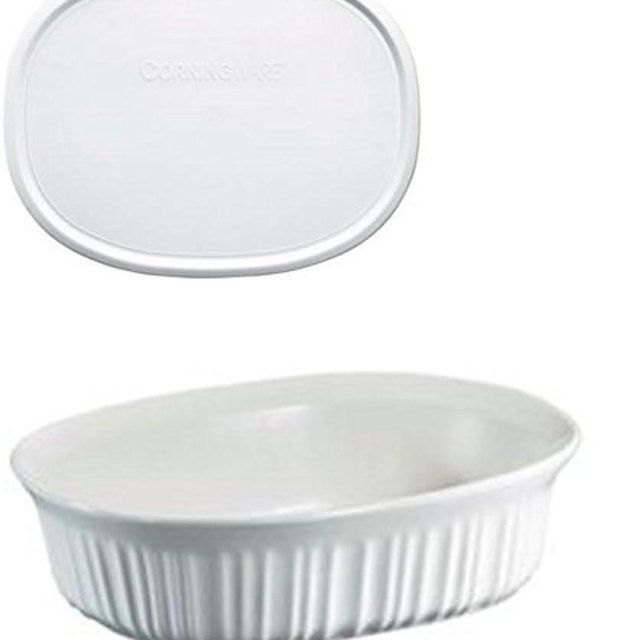 CorningWare French White 1.5 Quart Oval Casserole Bundle: 1.5 Oval with Plastic Lid