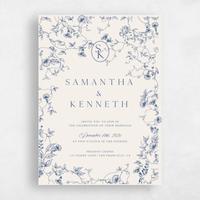 Blue Wedding Invitation - Plumeria Portrait