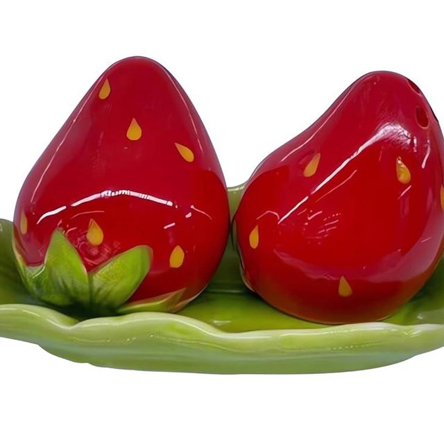 Ceramic Fruit Salt and Pepper Shakers, Set of 2 | Spice Dispenser Storage Canisters-Mini Strawberry