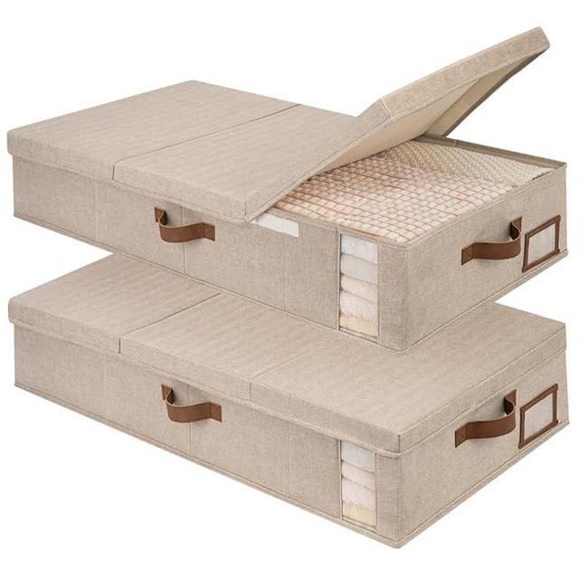 StorageWorks 2-Pack Jumbo Under Bed Storage Bins with Lids, Underbed Storage Containers with Handles and Label Holder, Closet Organizer for Clothes, Blankets, Sweater
