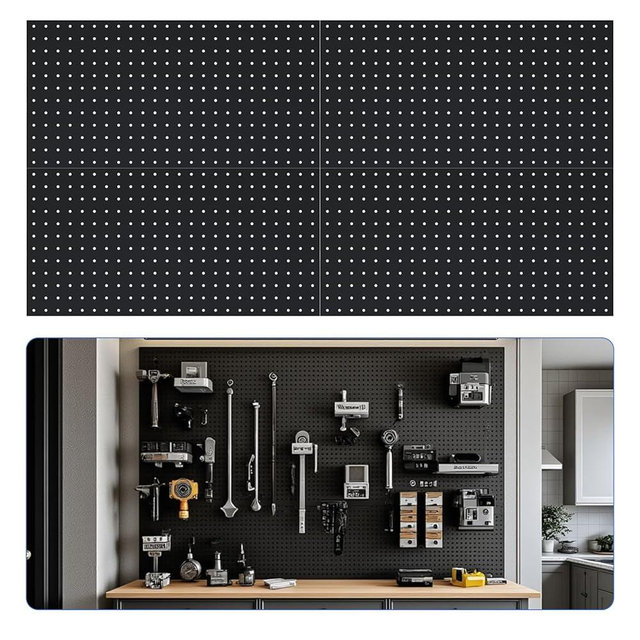 Lknnxs 4Pack Peg Board 24" x 12", Metal Pegboard for Tools, Black Garage Storage Wall Panel, Heavy Duty Wall Organizer for Walls Home, Workshop, Office, Kitchen, Craft Supplies
