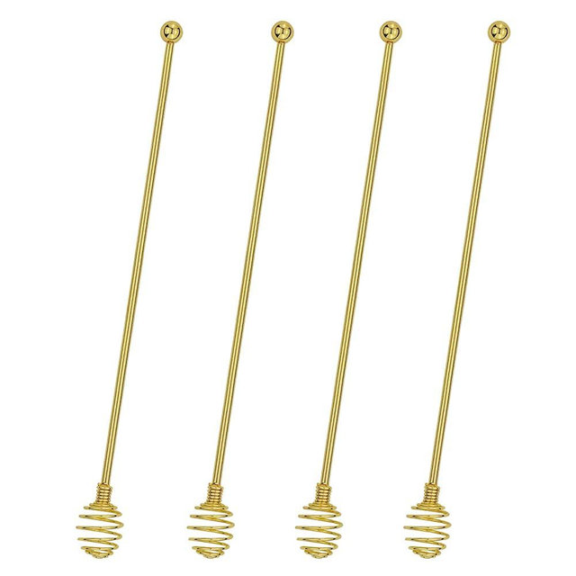 Stainless Steel Stir Sticks,BURLIHOME Dual-use Mixing Spoon Gold Swizzle Sticks For Coffee Cocktail Drinks At Home/Bar/Kitchen/Party-4 Pieces.