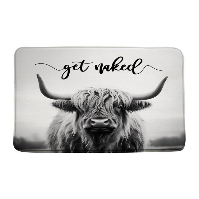 ZWSMZW Highland Cows Bath Mat Grey Rustic Cattle Bull Western Wild Animal Get Naked Country Farmhouse Funny Cabin Bathroom Decor Rugs