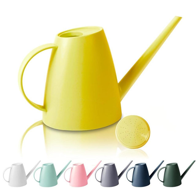 Watering Can for Indoor Outdoor Plants, Modern Small Watering Cans with Removable Nozzle, Long Spout Watering Can for Indoor Bonsai Plants Garden Flowers 1/2 Gallon 1.8L 60OZ (Yellow)