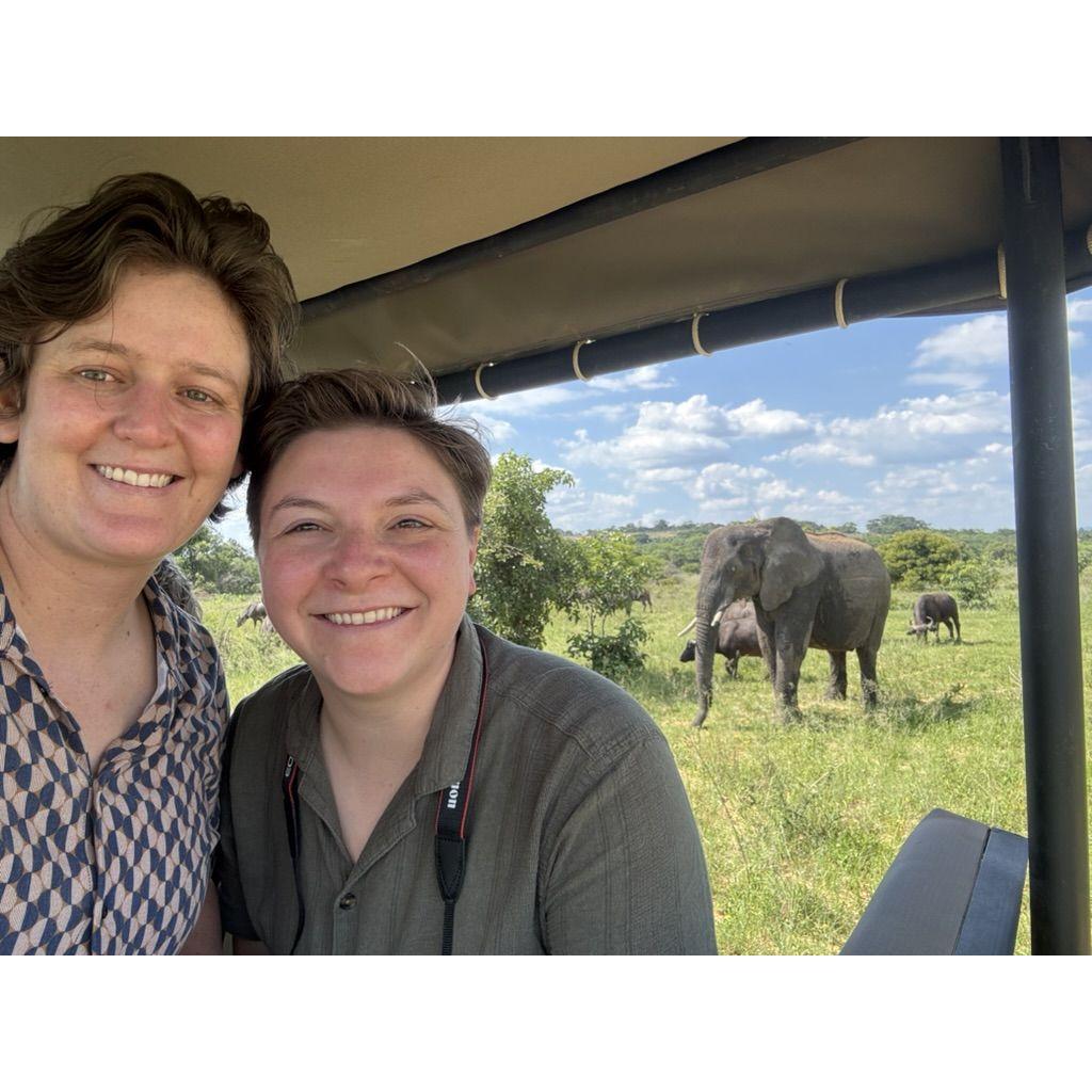 A picture of Michelle and 2 of her many favorite things- Robin and an Elephant