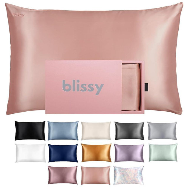 Blissy Silk Pillowcase - 100% Pure Mulberry Silk - 22 Momme 6A High-Grade Fibers - Silk Pillow Cover for Hair & Skin - Regular, Queen & King (Rose Gold, Queen)