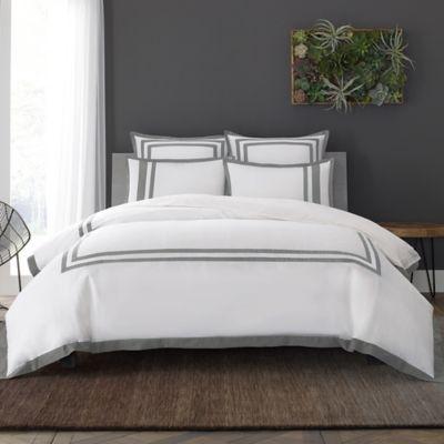 Wamsutta® Hotel Border MICRO COTTON® King Duvet Cover Set in White/Charcoal