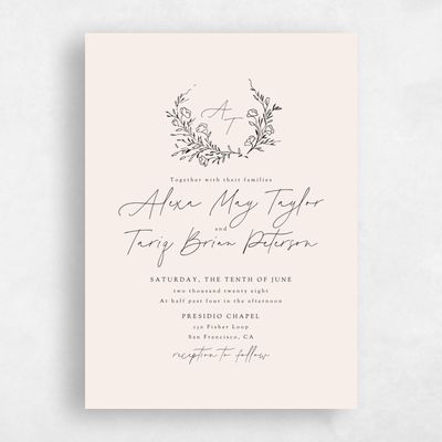 Linen, Beige Wedding Invitation - Marnina Portrait