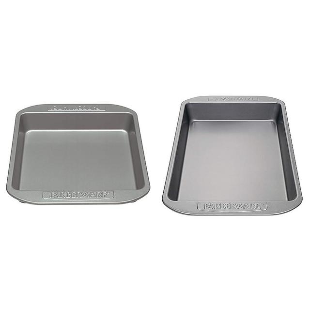 Farberware Nonstick Bakeware Nonstick Baking Pan/Nonstick Cake Pan, Square - 9 Inch, Gray & Nonstick Bakeware Baking Pan/Nonstick Cake Pan, Rectangle - 9 Inch x 13 Inch, Gray