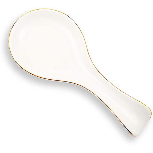 Gold Trim Ceramic Spoon Rest White Spoon Holder Stovetop Spoon Holder for Kitchen Stove Coffee Bar Accessories