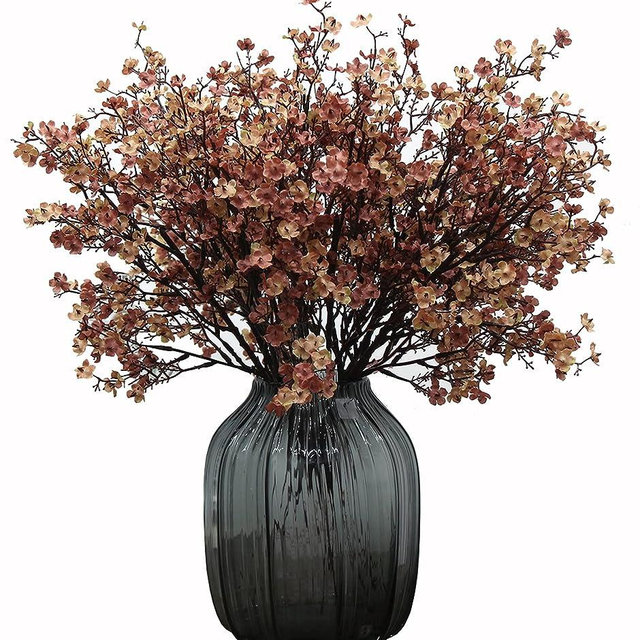 JAKY-Global Babys Breath Silk Artificial Flowers 12 Bundle European Fake Plants Decor Fall Decoration Bouquets DIY Home Garden (Beige Brown-12pcs)