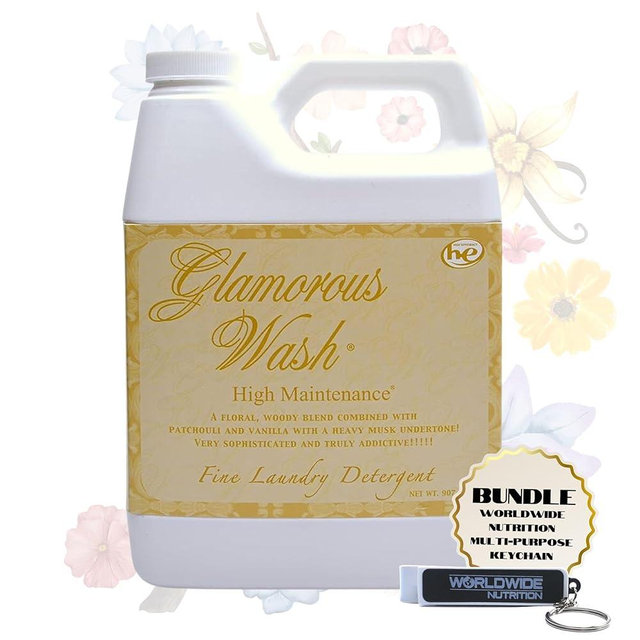 Worldwide Nutrition Bundle: Tyler Candle Company Glamorous Wash High Maintenance Scent Fine Laundry Liquid Detergent - 907gram (32 Fl Oz) Container and Worldwide Nutrition Multi-Purpose Key Chain