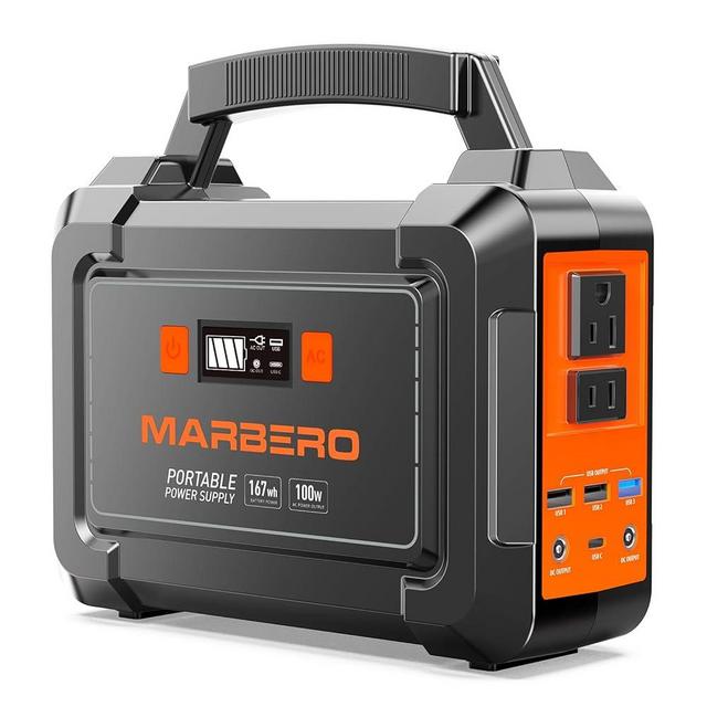 Portable Power Station 200W Peak MARBERO Camping Solar Generator 167Wh Power Bank with AC Outlet 110V with Multi-Output LED Flashlights for CPAP Home Camping Hurricane Emergency