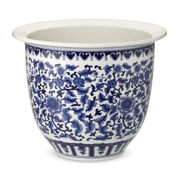 Williams Sonoma Blue & White Ceramic Planter, Large