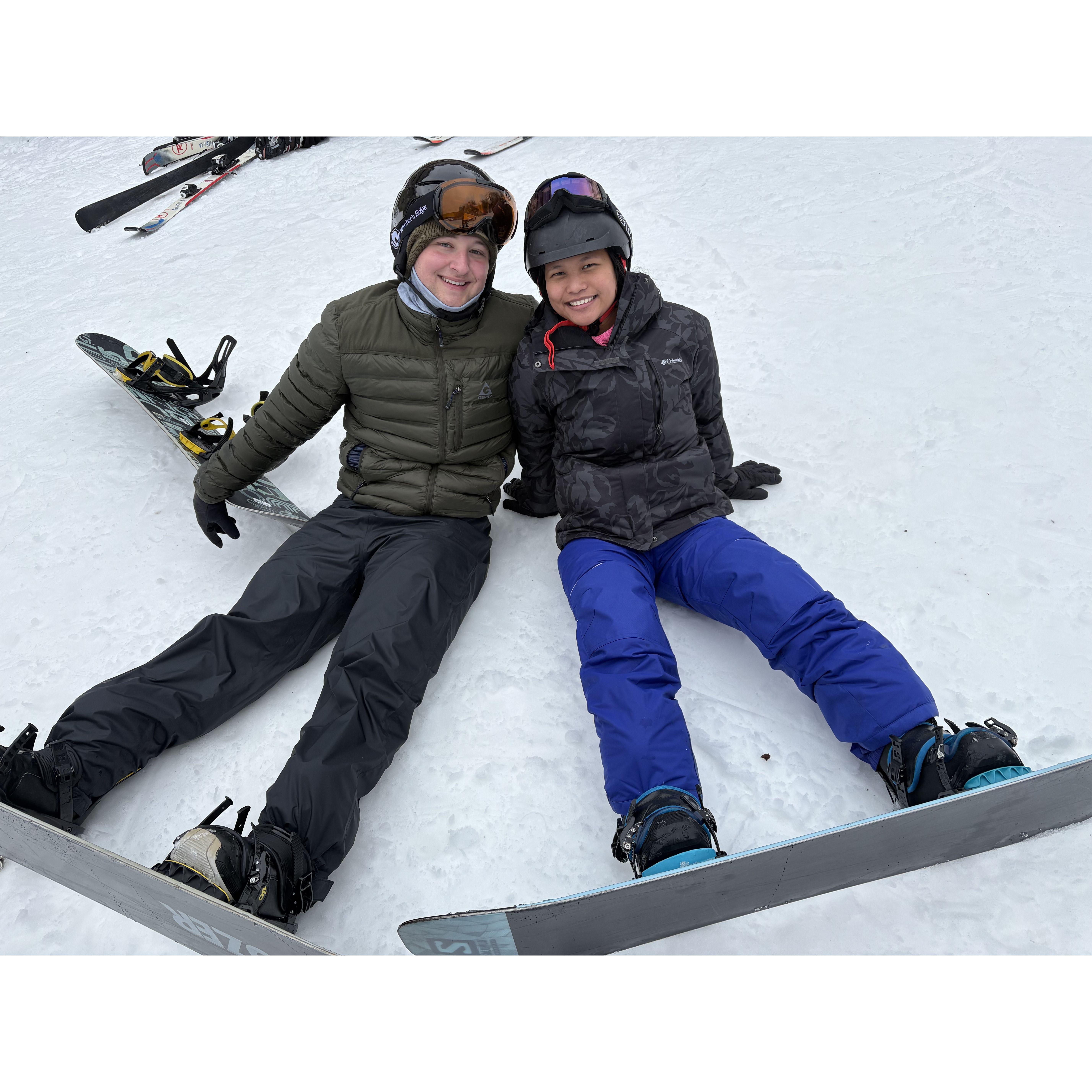 Our first time snowboarding!