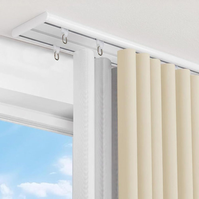 Cbsroro Double Row Ceiling Curtain Track, Silent Heavy Aluminum Duty Curtain Track System, Sliding Curtain Rails for Curtains, Room Divider Track for Bedroom Living Room Ofiice Hotel, White, 15FT
