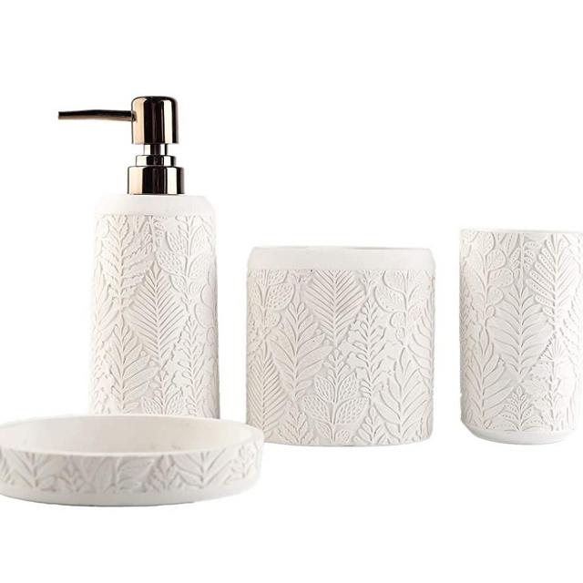 Hymmah Bathroom Accessories Set,Toothbrush Holder,Farmhouse Bathroom Decor,4 Pcs Resin Gift Set Apartment Necessities, Contain Toothbrush Cup,Soap Dispenser,Soap Dish,Tumbler