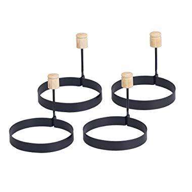 HIC Non-Stick Fried and Poached Egg and Pancake Cooking Rings, Round Shaped, Nonstick, PFOA and BPA Free, 3.75-Inches Diameter, Set of 4