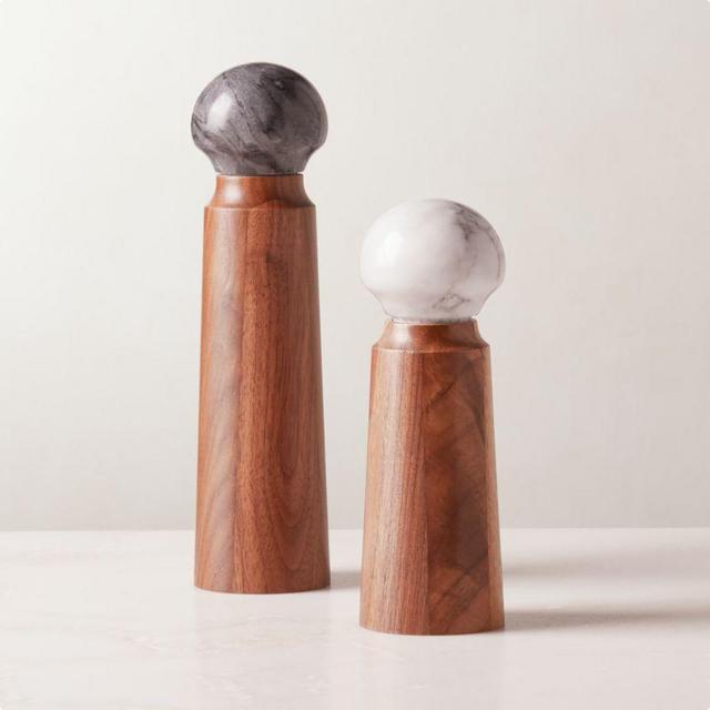 Grate Walnut And Marble Salt And Pepper Grinders Set of 2
