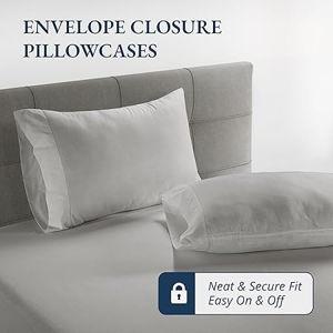 LANE LINEN King Fitted Sheet, 100% Organic Cotton, 3-Piece Set (1 Fitted Sheet,2 Pillowcases), Percale Weave, Ultra Soft, Breathable,Fits Mattress Upto 15" Deep - Silver (No Flat Sheet)