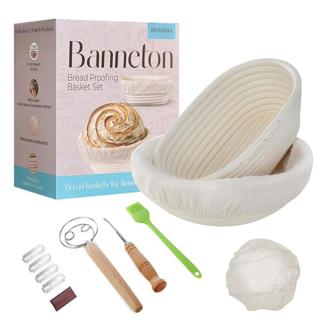 Banneton Basket Set of 2-9 Inch Oval & Round Proofing Baskets with Liners for Sourdough Bread Baking