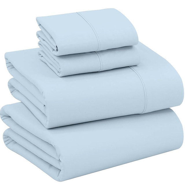 RUVANTI 100% Cotton Sheets – King Size Percale Bedding, Cooling & Breathable, Durable with a Crisp, Soft & Comfortable Feel, 16" Deep Pocket, 4-Piece Set, Baby Blue