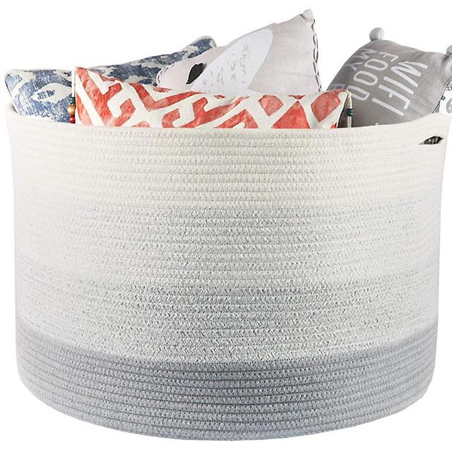 Muchuni Extra Large Cotton Rope Basket 21.7” x 13.8”. Storage Hamper for Blankets, Pillows, Toys or Laundry. Living Room Blanket Basket.