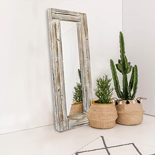 Barnyard Designs Decorative Long Wall Hanging Mirror Rustic Vintage Farmhouse White Washed Wood Mirror Wall Decor 58” x 24”