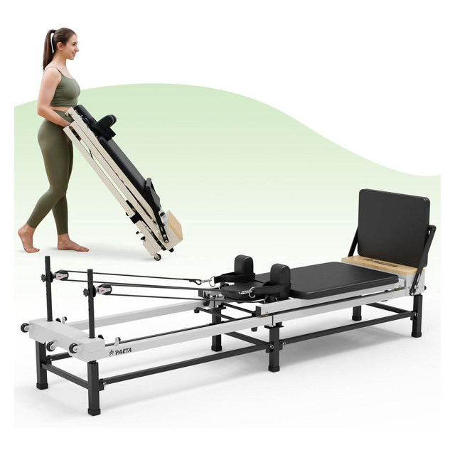 PAETA Pilates Reformer, 91" Foldable Reformer Pilates Machine with Adjustable Height, Piano Wire Springs & Jump Board