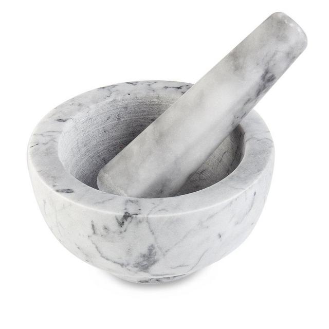 Flexzion Marble Mortar and Pestle Set - Solid Marble Stone Grinder Bowl Holder For Guacamole, Herbs, Spices, Garlic, Kitchen, Cooking, Medicine