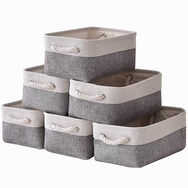 Sacyic Baskets Storage Bins [6-Pack] Fabric Storage Baskets Cloth Baskets Empty Gift Baskets with Rope Handles Decorative Baskets for Organizing
