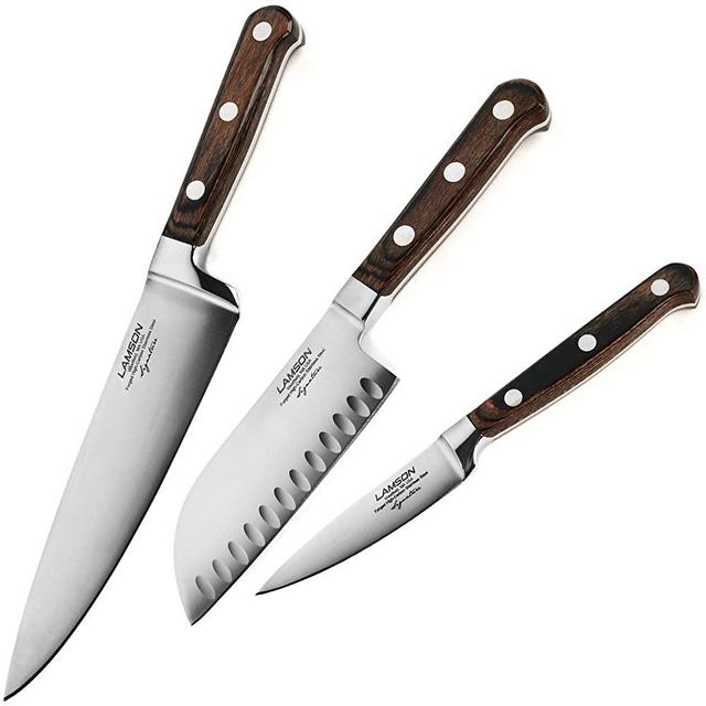 Lamson Knife Set with Chef's, Santoku & Paring Knives - Made in USA - Signature Forged Series - 3 Piece