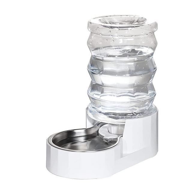 RIZZARI Automatic Pet Waterer, 3.6L Gravity Stainless Steel Water Dispenser, 100% BPA-Free, Large Capacity Water Feeder for Cats and Small and Medium-Sized Dogs(White, Minimum)