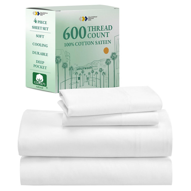 5-Star Luxury California King Sheet Set - 600 Thread Count 100% Cotton Sateen, Soft & Crisp Bed Sheets