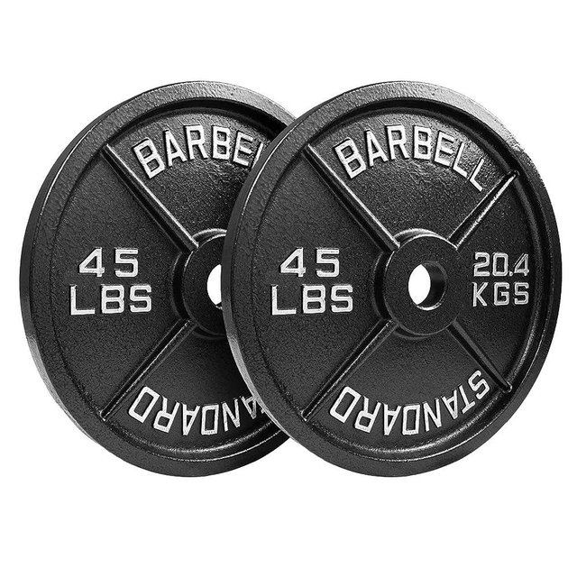 Steel Olympic Plates 45lb Pair - Olympic Standard Premium Coated 2x 45 Pound Weights