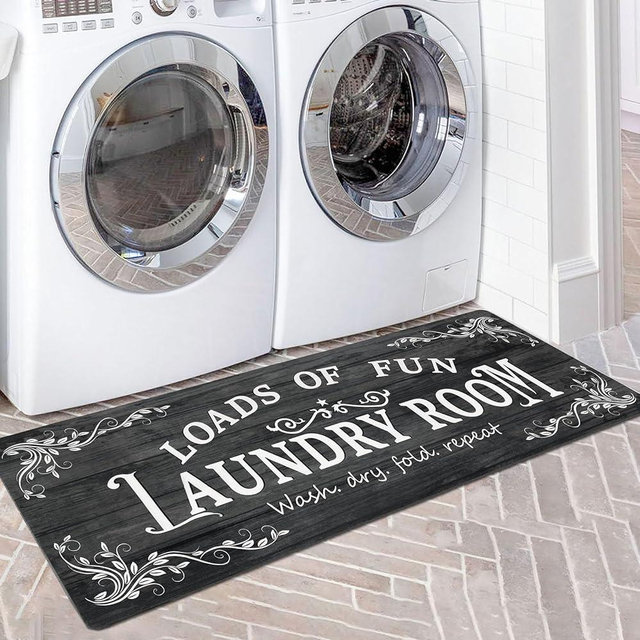 Lansny Laundry Room Rug Runner 20"x48" Non Slip Waterproof Laundry Mats for Laundry Room Decor Washable Floor Laundry Rug for Laundry Room, Mudroom, Kitchen, Washroom, Bathroom (Black)