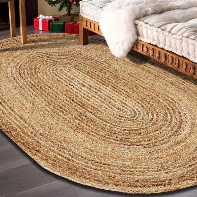 MDS Pack of 1 Handwoven Braided Jute Area Rug 8x10 feet Oval - 100% Natural Burlap Reversible Accent Rugs for Home Decor, Living Room, Doormat, Kitchen, Entryway Rug, Rustic, Farmhouse (8'x10')