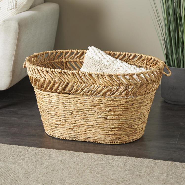 Tisbury Lane, Seagrass Large Woven Oval Storage Basket with Zig