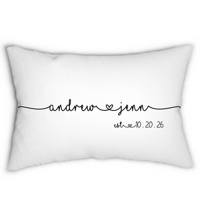 Handmade Charm Studio Custom Wedding Pillow with Couple Names & Date Personalized Gift for Valentine’s Day Anniversary Bridal Shower Housewarming Present Romantic Keepsake Couple Gift Idea (Style #2)