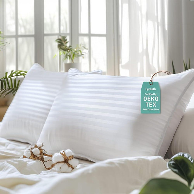 Hypoallergenic 100% Cotton Soft Down Alternative Pillows, Standard/Queen Size Set of 2, Luxury Hotel Quality, Ideal for Side, Back and Stomach Sleepers, Oeko-TEX Certified