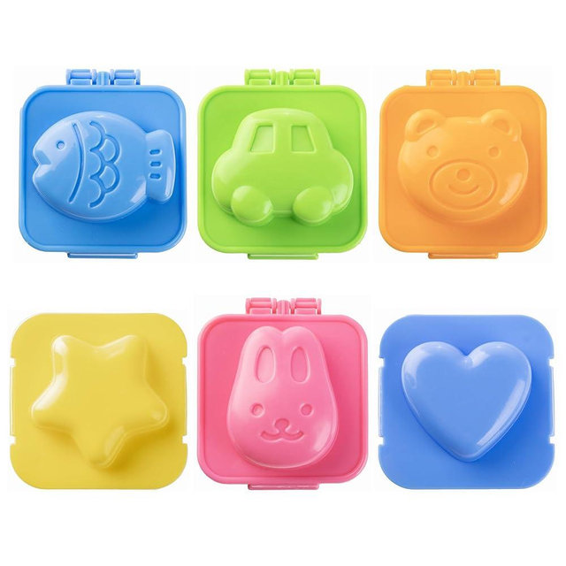 YunKo 6Pcs Egg Rice Mold Hard Boiled Egg Mold Fish Car Heart Shape Onigiri Molds Rice Ball Maker, Fondant Cake Pop Decorating Tool Fun Cookery Kitchen Gadgets