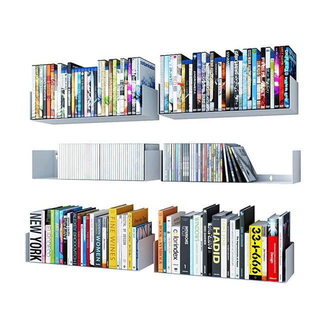 Wallniture U Shape Bookshelf Wall Mountable Metal CD DVD Storage Rack White Set of 6
