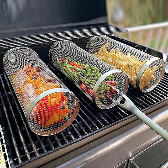 Darzheoy Stainless Steel Barbecue Cooking Grill Grate - Grill Baskets for Outdoor Grill, Vegetable Grill Basket, Portable Outdoor Camping BBQ Rack (30CM)