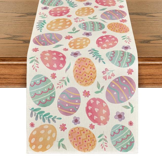 Artoid Mode Watercolour Easter Eggs Table Runner, Seasonal Spring Kitchen Dining Table Decoration for Home Party Decor 13x72 Inch