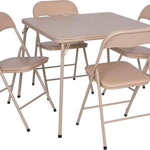 Flash Furniture Madison 5-Piece Folding Card Table and Chairs Set, Portable Event Table and Chairs Set for Indoor and Outdoor Gatherings, Color: Tan