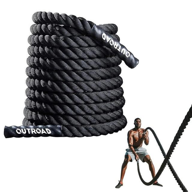 Outroad Battle Rope, 1.5" Diameter 30ft Poly Dacron Workout Exercise Training Heavy Rope, Workout Equipment for Crossfit Training Home Gym & Fitness Exercises, Black and Pattern