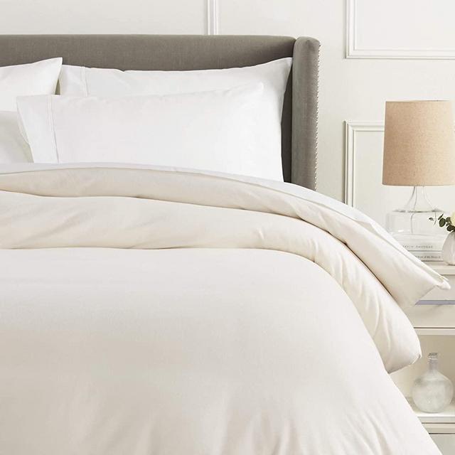 Amazon Brand – Pinzon Flannel Duvet Cover - King, Cream